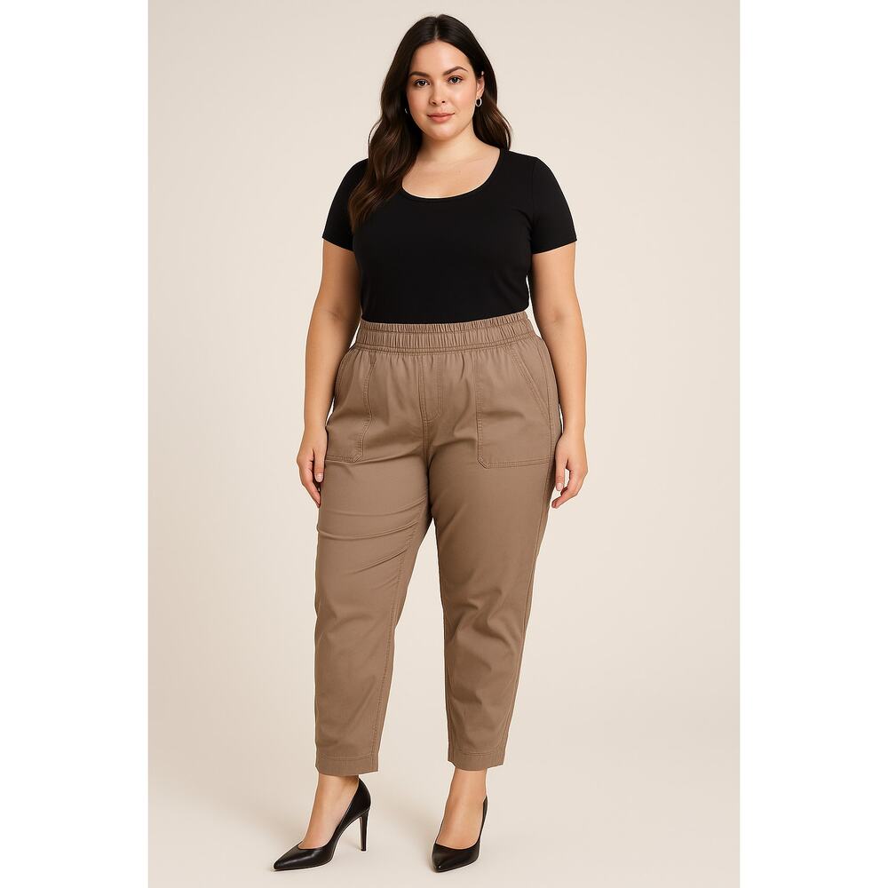 Lane Bryant Capri Pants Women 22/24 Taupe Pull On Stretch Casual Pockets Utility